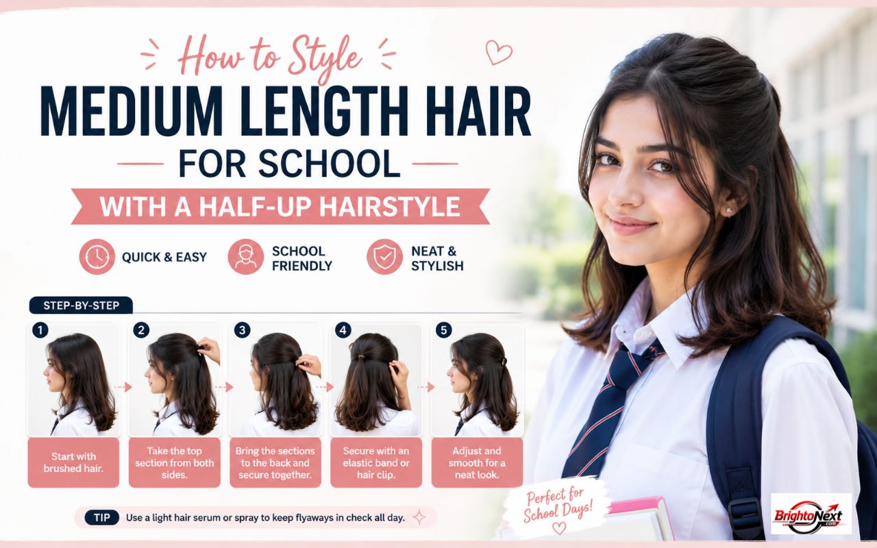 How To Style Medium Length Hair For School With A Half-up Hairstyle
